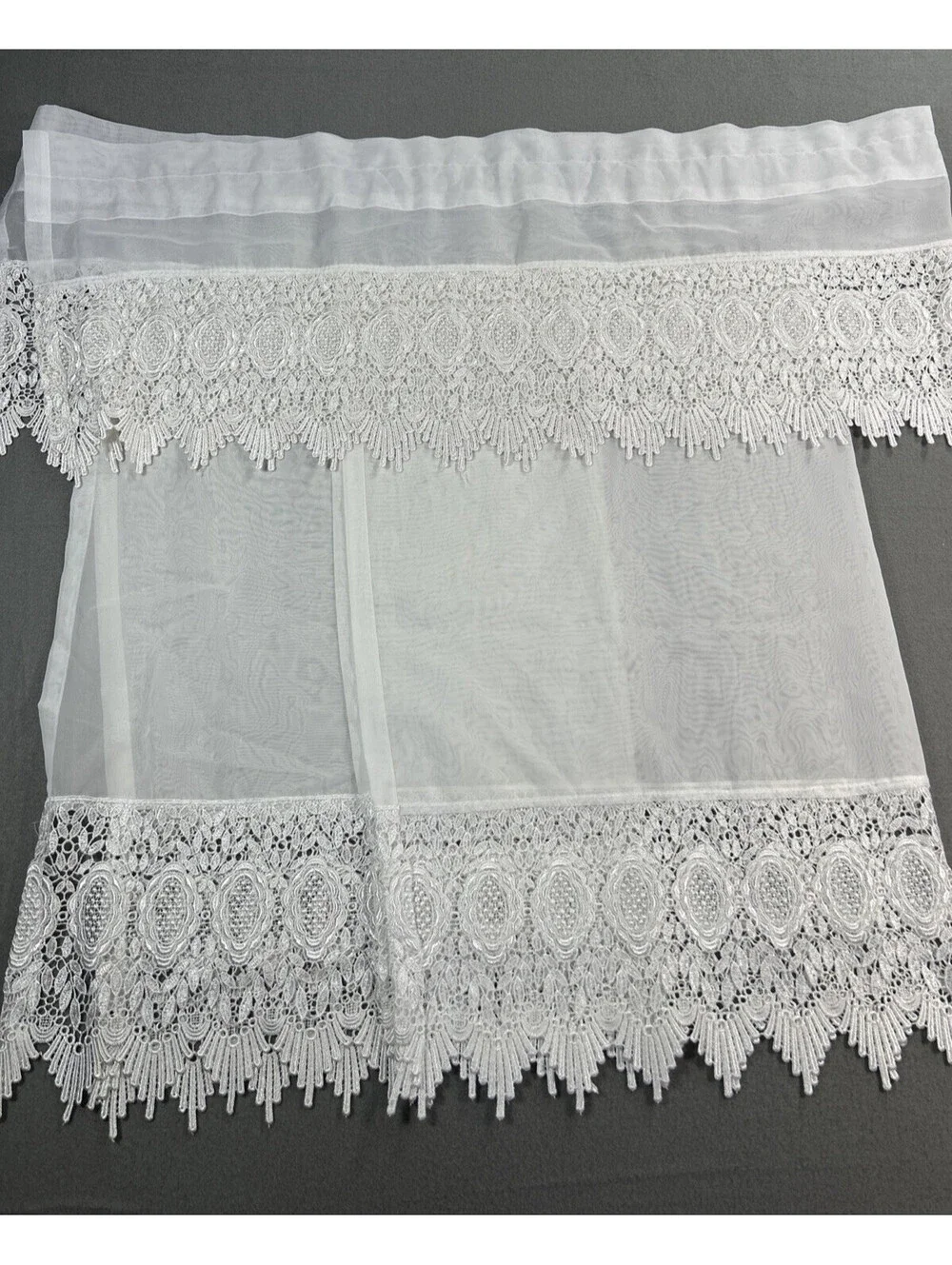 Vintage Victorian White Chiffon & Lace Café Curtains Single Window Cottagecore